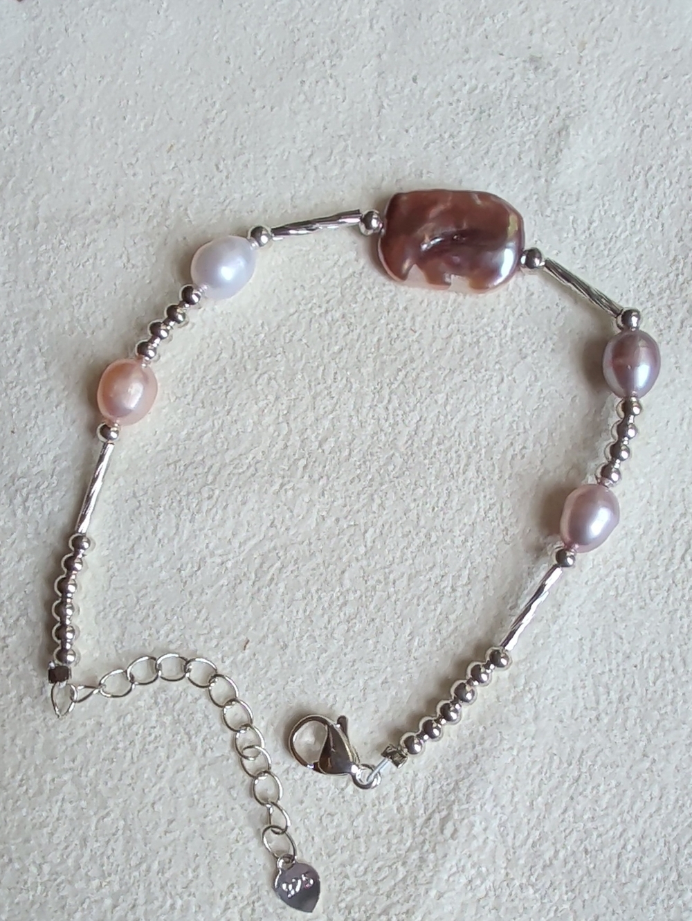 Pink, Blush and White Freshwater Pearl Bracelet with Silver Accents